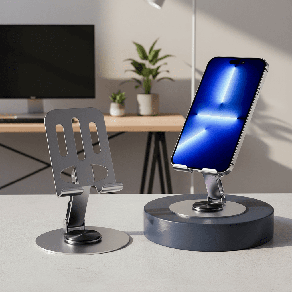 Suporte de Metal Dobrável para Celular, Suporte Ajustável Giratório 360° para Tablets e Celulares