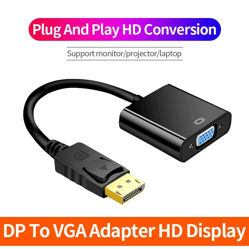 Cabo Adaptador DisplayPort para VGA, Conversor DP Macho para VGA Fêmea para Projetor, TV, Monitor, Laptop