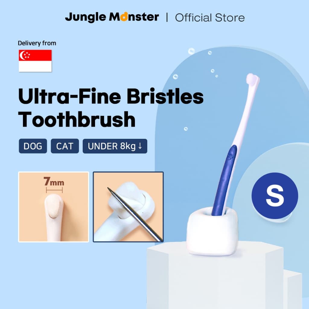 Escova de Dentes Junglemonster Pet Cerdas Macias (P) | 10.000 Cerdas Ultrafinas | Higiene Bucal para Cães e Gatos
