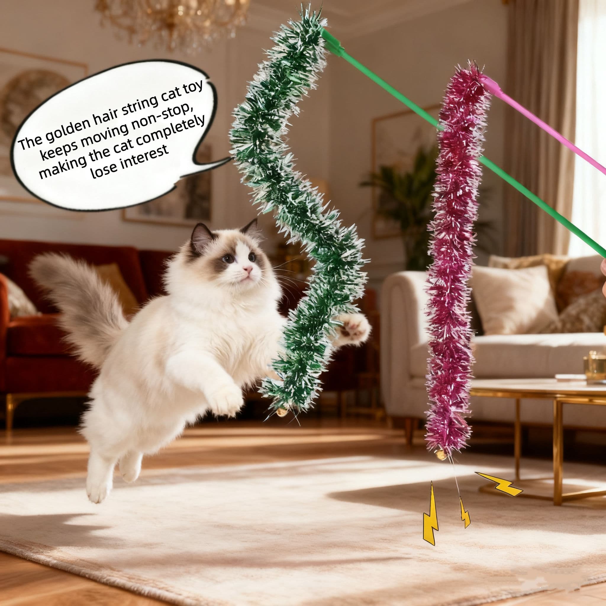 Varinha Brilhante com Sininhos, Brinquedo Teaser para Gatos, Colorida, Resistente a Mordidas, Bastão Interativo para