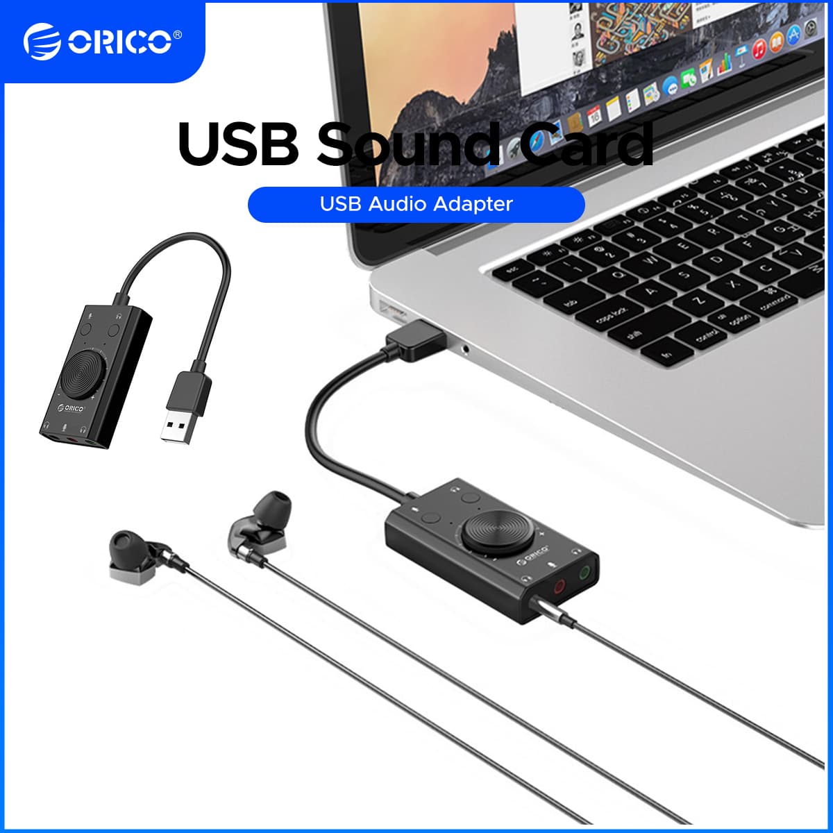 Adaptador de Áudio USB ORICO, Placa de Som USB para PC/Computadores/Laptops/PS5/PS4 | Adaptador de Áudio USB para 3,5mm,