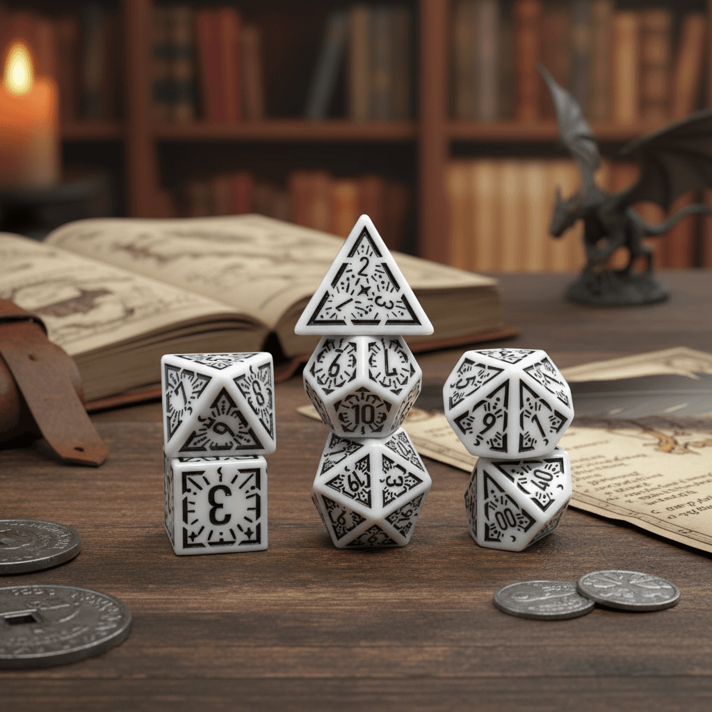 Conjunto Elegante de Dados Poliédricos com Padrão de Runa 7PCS para Jogos de Mesa e TRPG