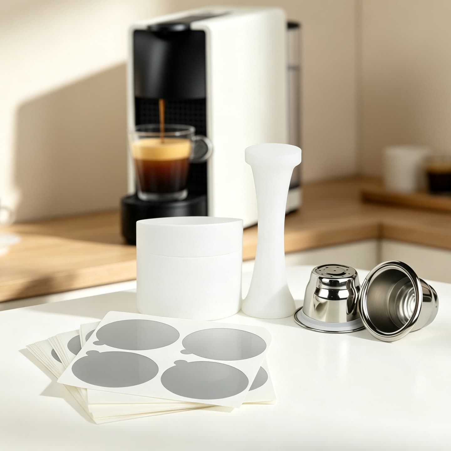 Conjunto De Cápsulas De Café De Aço Inoxidável Reutilizáveis Com Tampas De Folha Calcadeira Para Casa Espresso Matcha Ba