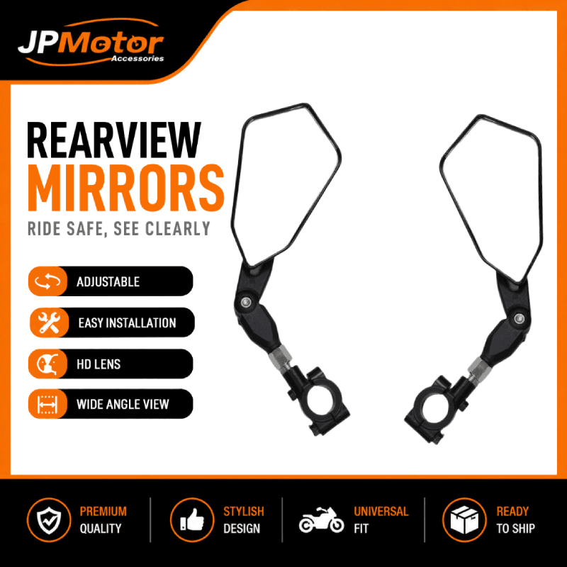 Espelho Retrovisor Universal 22 mm para Guidão de Bicicleta/Moto, HD, Ângulo Amplo, Rotação 360°