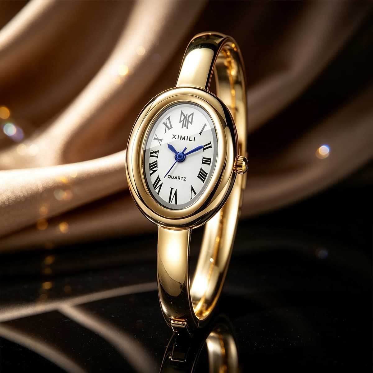 Relógio Feminino De Quartzo Com Mostrador Romano Oval E Pulseira Elegante
