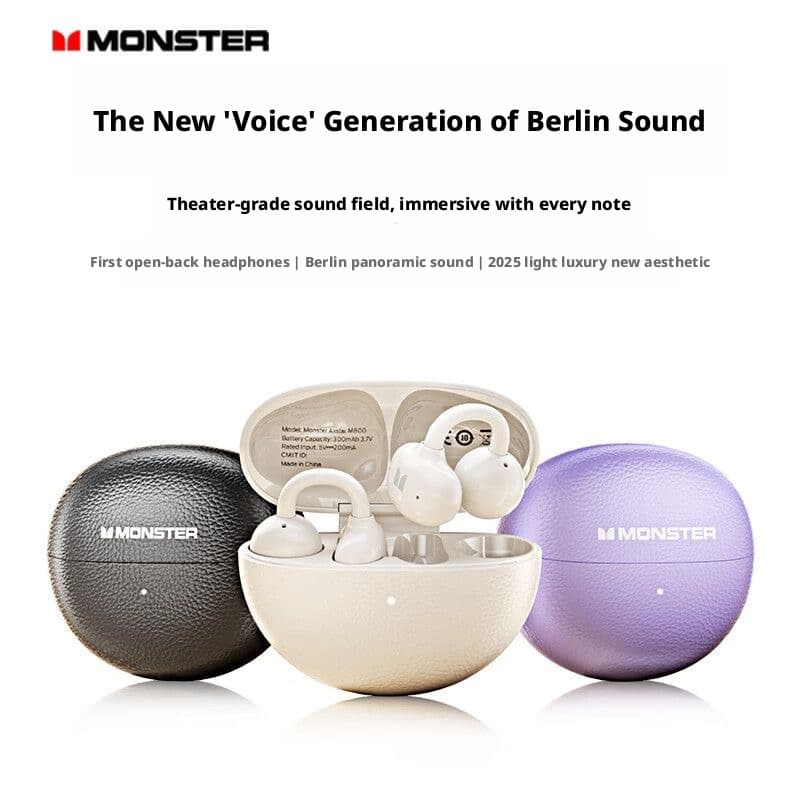 Fones de Ouvido MONSTER M800 Bluetooth Sem Fio, Fones de Ouvido com Clipe de Orelha, Fones Esportivos Abertos, Marca: