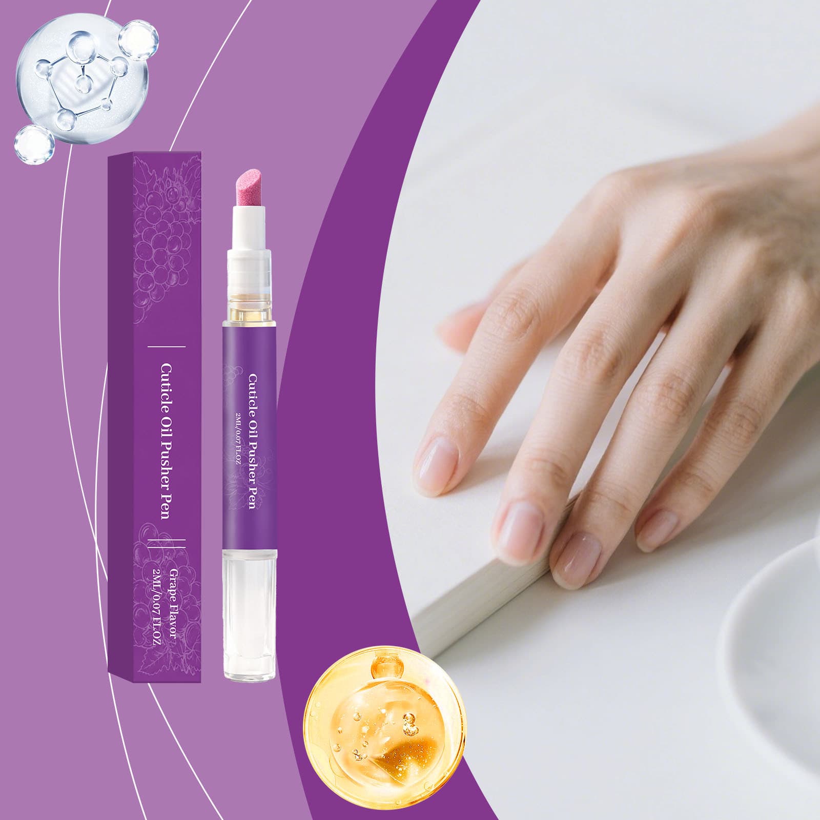 Caneta de Óleo para Cutículas com Empurrador, Caneta 2 em 1 de Cerâmica para Cutículas, Caneta de Cerâmica para Unhas,