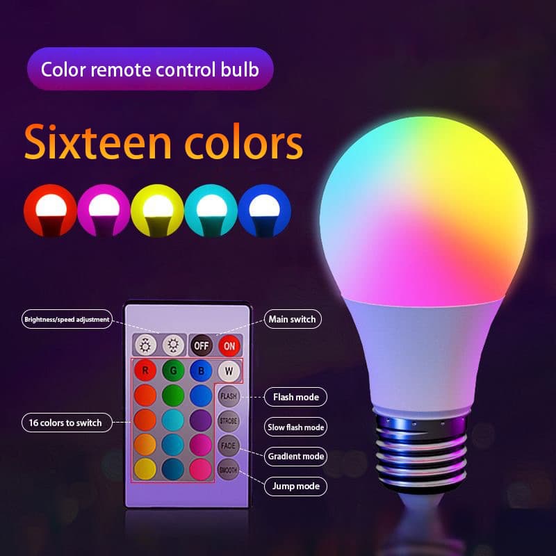 Lâmpada inteligente colorida E27 220V 16 cores, RGB com controle remoto 24 teclas