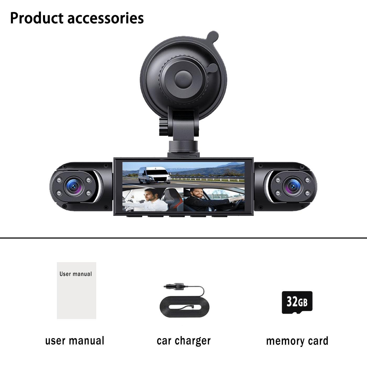 Bcuoz Dashcam De 3 Canais 1080p Câmeras Laterais Frontais 720p Sensor De Gravidade Assistência De Estacionamento