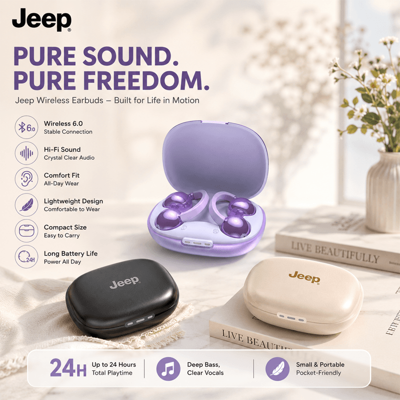 Jeep 2026 Fones de Ouvido EC042, Fones de Ouvido de Longa Duração com 30 Horas de Reprodução, Fones Intra-Auriculares