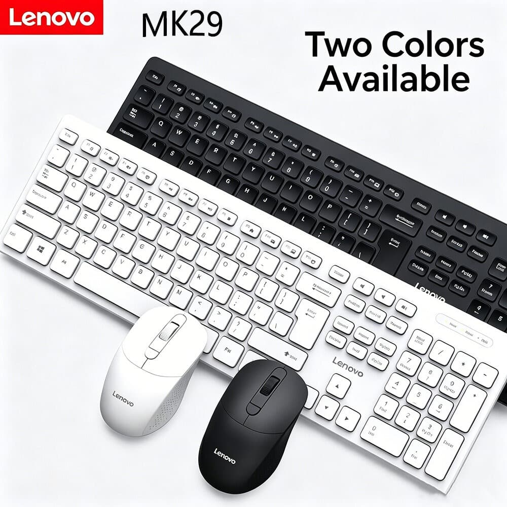 Conjunto de Teclado e Mouse Sem Fio Lenovo MK29 Alcance Sem Fio de Até 10m Design Fino e Minimalista Combo Tudo-em-Um