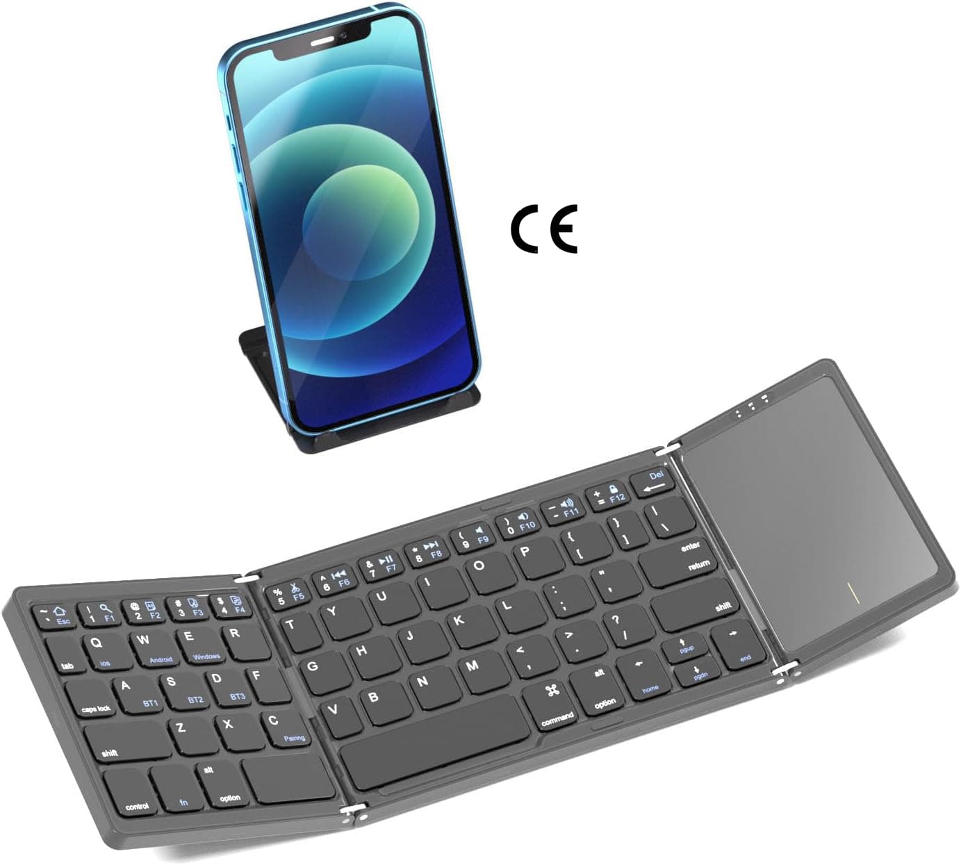 Teclado Bluetooth dobrável com touchpad / teclado numérico - Teclado portátil sem fio recarregável de tamanho completo