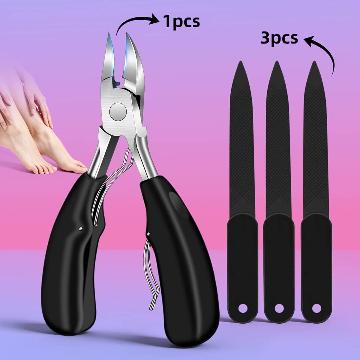 Kit Profissional de Alicate para Unhas Encravadas com 4 Peças: Alicate de Corte para Unhas Encravadas em Aço Inoxidável