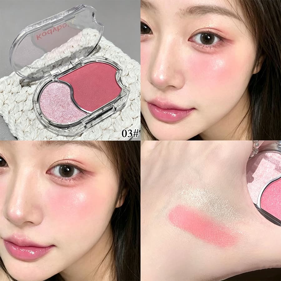 Kodyboll Paleta de Maquiagem Bicolor, Blush Multifuncional e Iluminador para Maquiagem Diária e Festa com Efeito