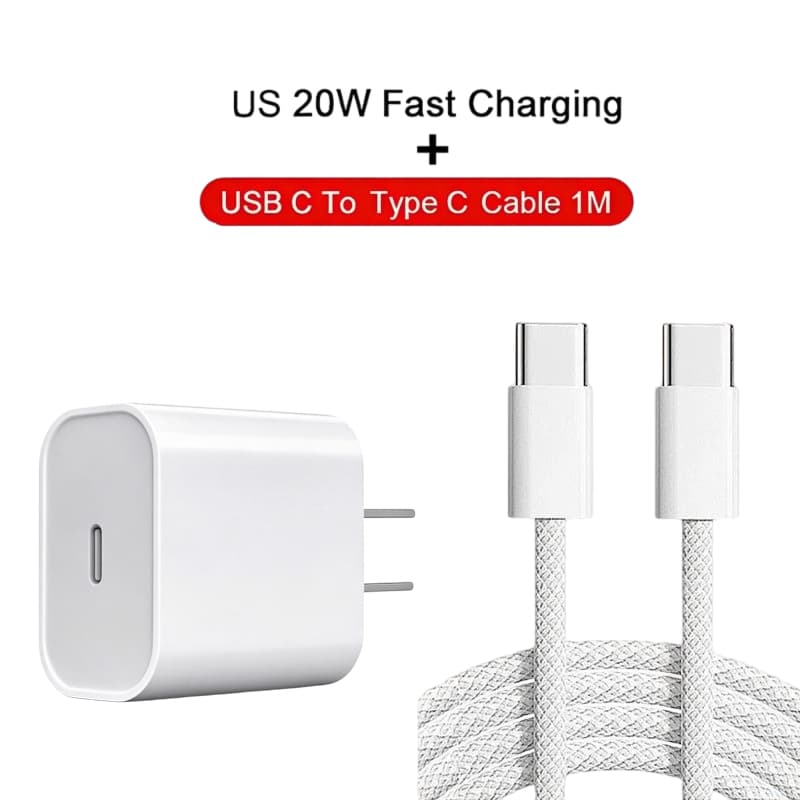 Adaptador de carregador rápido de parede PD de 20 W para iPhone 17, iPhone 16 Plus, iPhone 15 Pro Max e iPad, com cabo