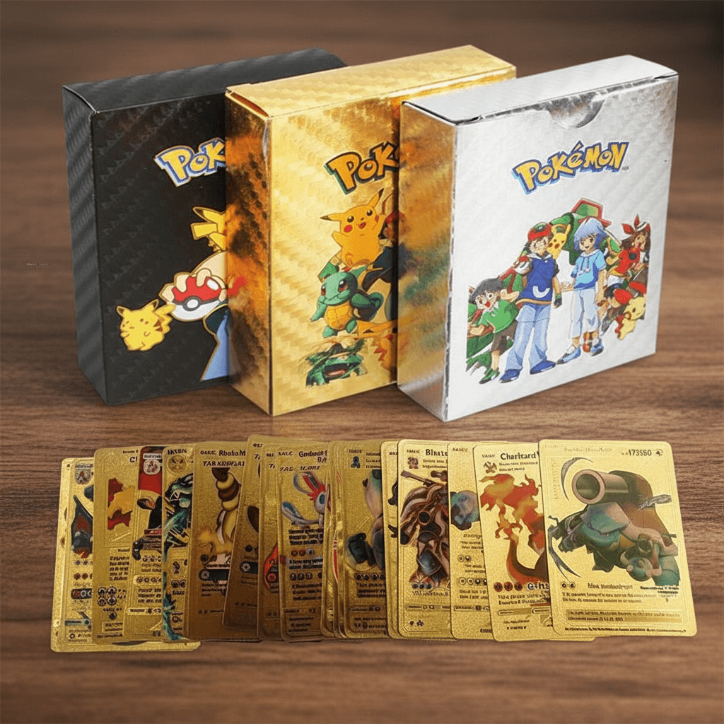 55 Cartas de Pokémon de Metal Ouro Vmax GX Coleção de Cartas de Energia - Charizard Pikachu Treinador Raro