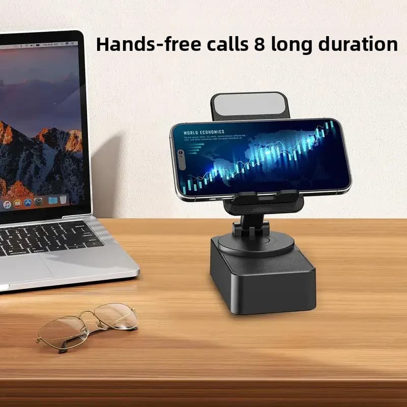 Suporte para telefone com caixa de som Bluetooth; Base de caixa de som Bluetooth; Excelente qualidade sonora; Dobrável;