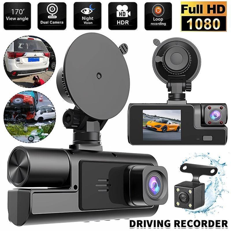 Câmera DVR Veicular, Frontal 1080P e Traseira 480p, Visão Noturna, Compacta, Gravação em Loop, Sensor de Gravidade,