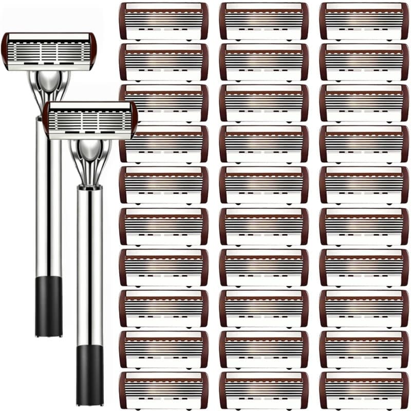 Barbeador Manual Masculino e Feminino, Lâmina de Barbear de 6 Camadas, Lâmina Substituível, Cabo Lavável, Barbeador