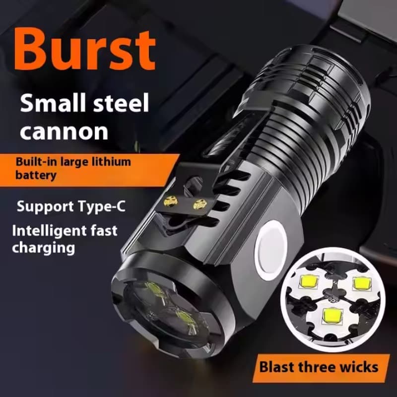 Lanterna portátil de plástico recarregável Type-C para uso externo, mini lanterna de LED multifuncional para camping e
