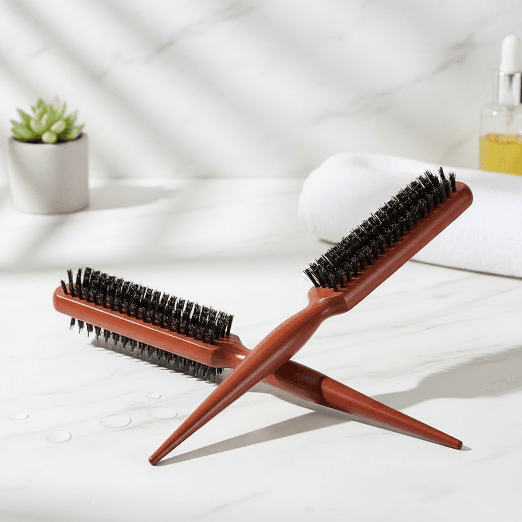 Wanmei Mini Escova de Madeira com Cerdas de Javali para Cabelo e Barba – 1 Unidade, Antiestática, Para Massagem no