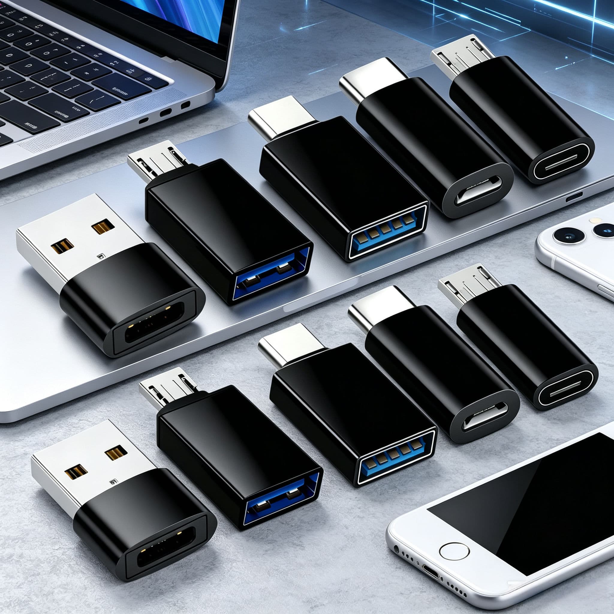 Adaptador para USB-C, adaptador fêmea Tipo-C para conector conversor Micro USB para macho/fêmea USB-C,