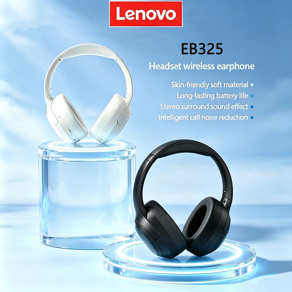 Fones de Ouvido Lenovo EB325 Bluetooth sem Fio, Conexão Dupla, Fones Pretos e Brancos, Música, Jogos, Esportes, Fones de
