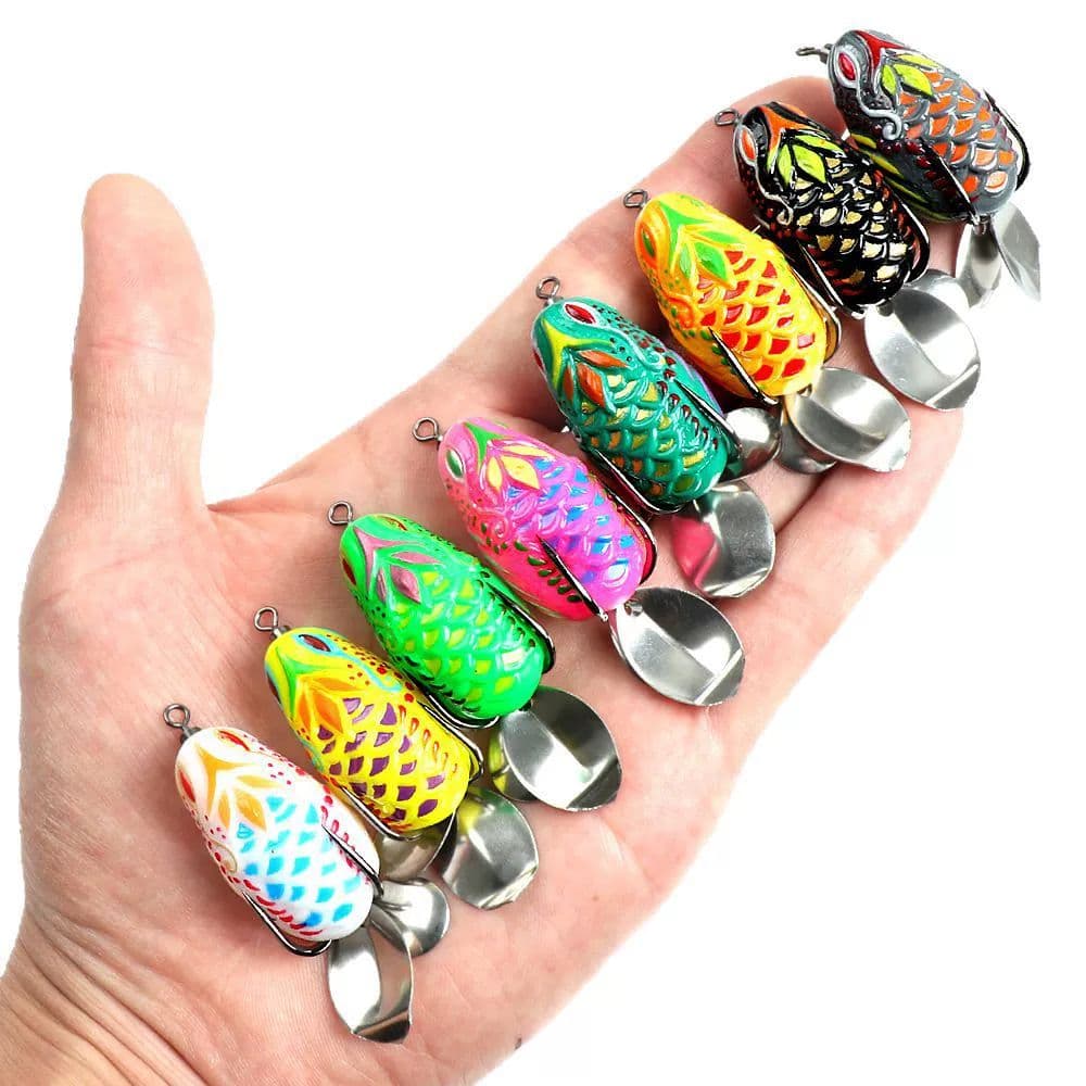 Iscas de Rã de Hélices Duplas Pesca, Iscas Duras com Anzol Simples 5,7g/3,5cm, Iscas Artificiais de Superfície para