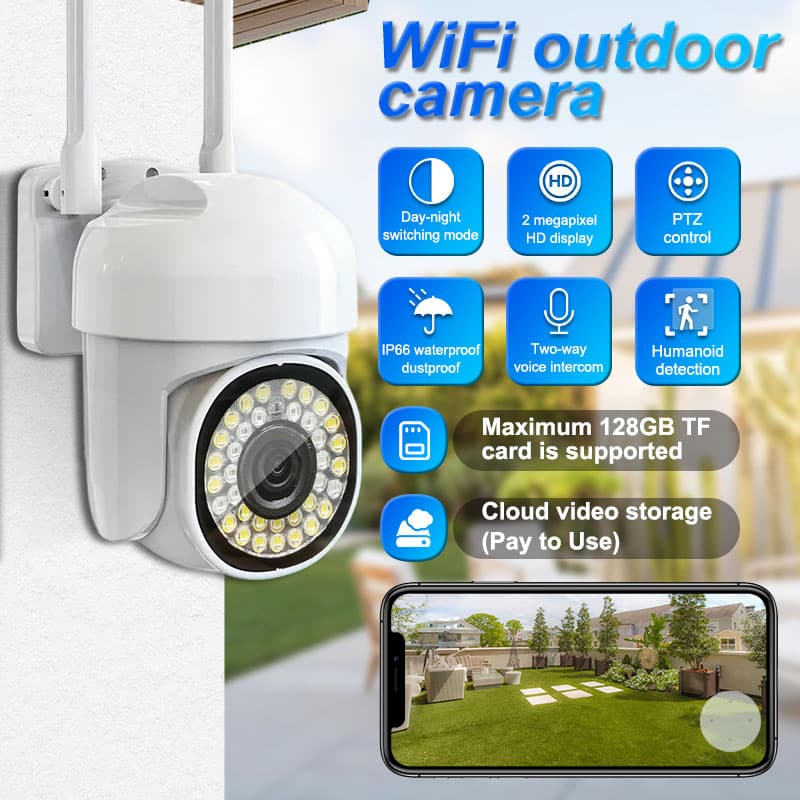 Câmera de Segurança, Câmera Trilha Wireless, Visão Noturna Icam365, CCTV Ultra Clara 360° Rotação PTZ, IP66 à Prova