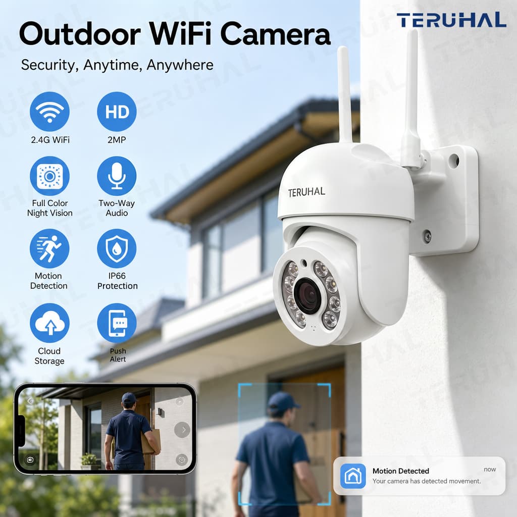 Câmera de Segurança Externa Sem Fio TERUHAL com Rotação 360°, HD 1080P, Proteção IP66 e Tensão 110-220V, Câmera para