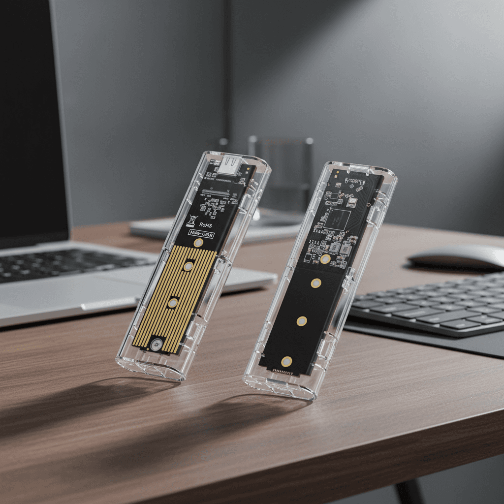 Gabinete Transparente M.2 NVMe SSD e NGFF para Unidades de Estado Sólido Externas de Dupla Protocolo