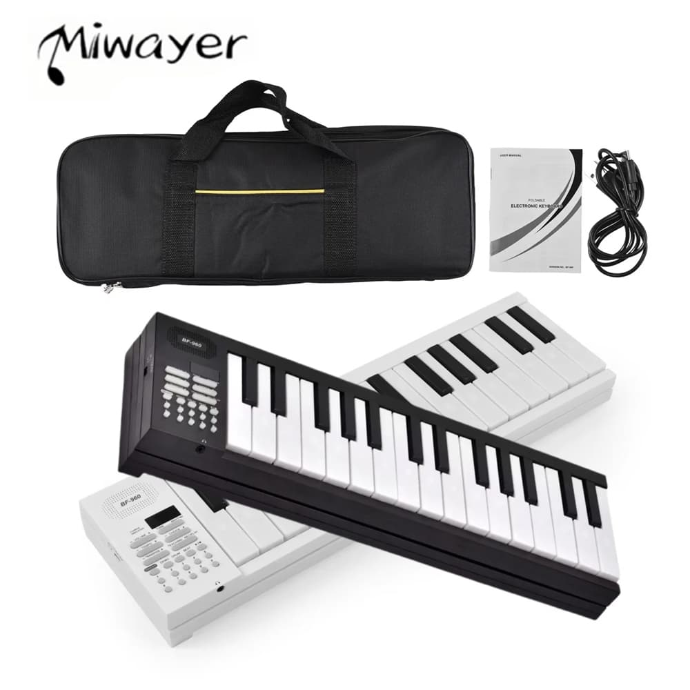 Miwayer Dobrável 61 Teclas Piano Eletrônico Digital Portátil Recarregável Teclado Para Estudante Iniciante Prática Viage