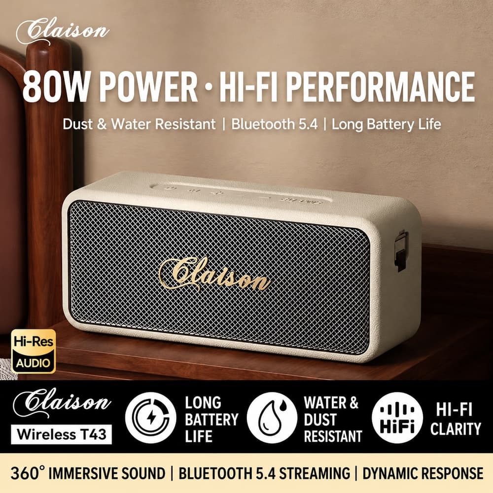 Claison T43 caixa de som Bluetooth potente, som sem fio, alto-falante de grande porte