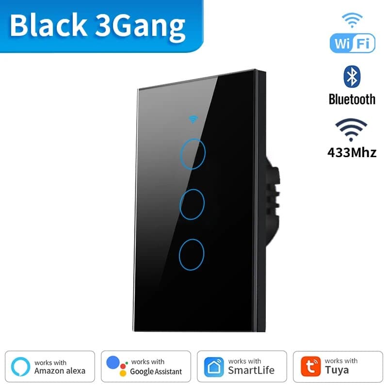 SAIMILI US Interruptor Inteligente de Parede WiFi e Bluetooth Tuya RF433 1/2/3/4 Gangues, Interruptor de Luz Touch