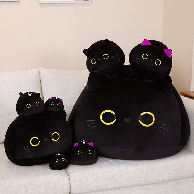 Pelúcia De Gato Preto Fofo-Brinquedo De Travesseiro Macio Para Abraçar