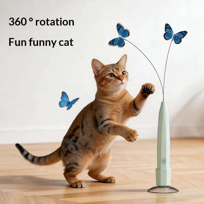 Recarregável 360 ° Varinha Giratória De Provocação De Borboleta Para Gatos , Ventosa Forte , Fio Flexível , Interativa B