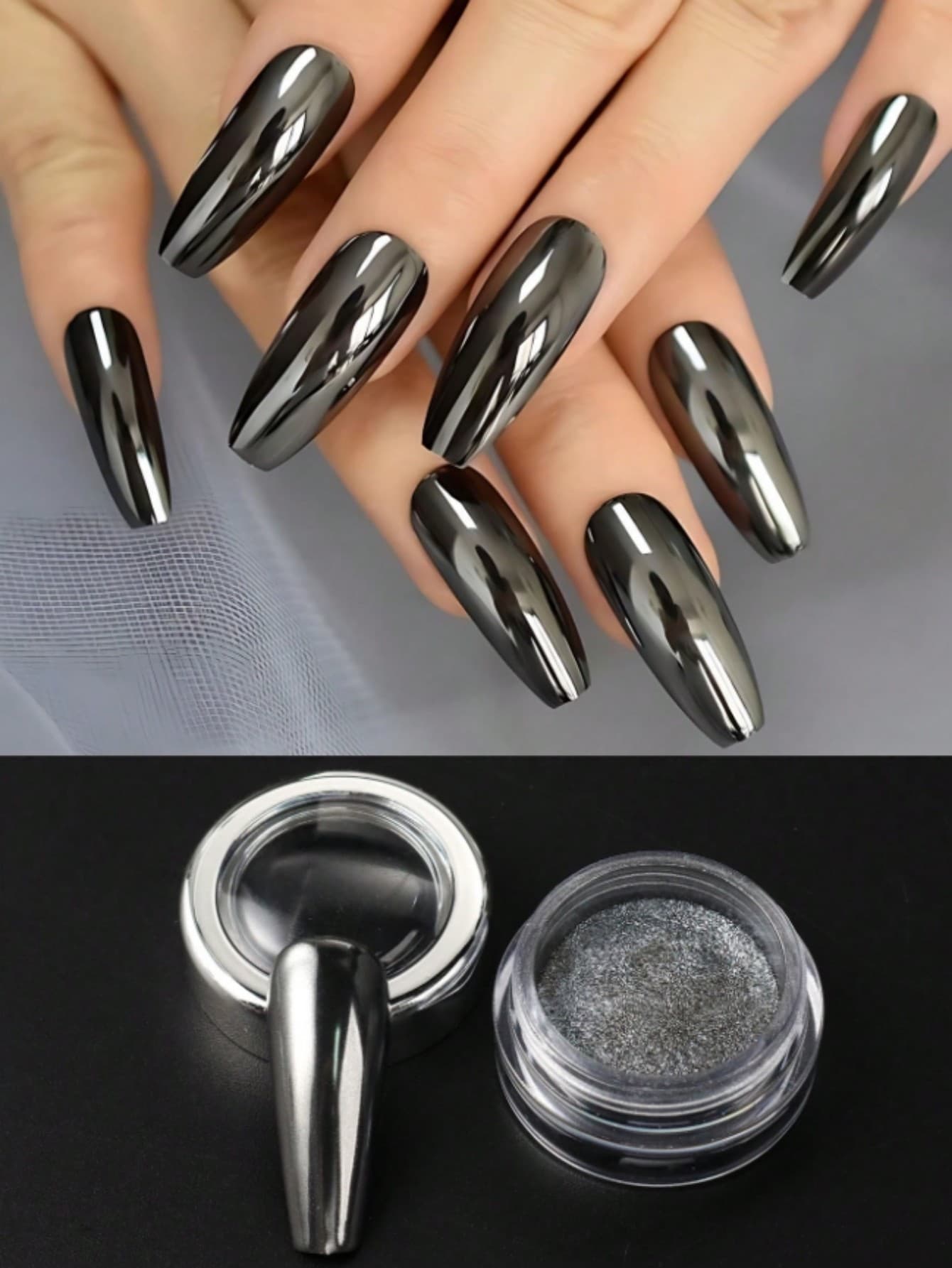 Pó de Unha Preto Chrome 1g/peça Pigmento Espelho Metal Pérola Arte de Unha Glitter Esmalte Pó de Cristal Gel Esmalte de