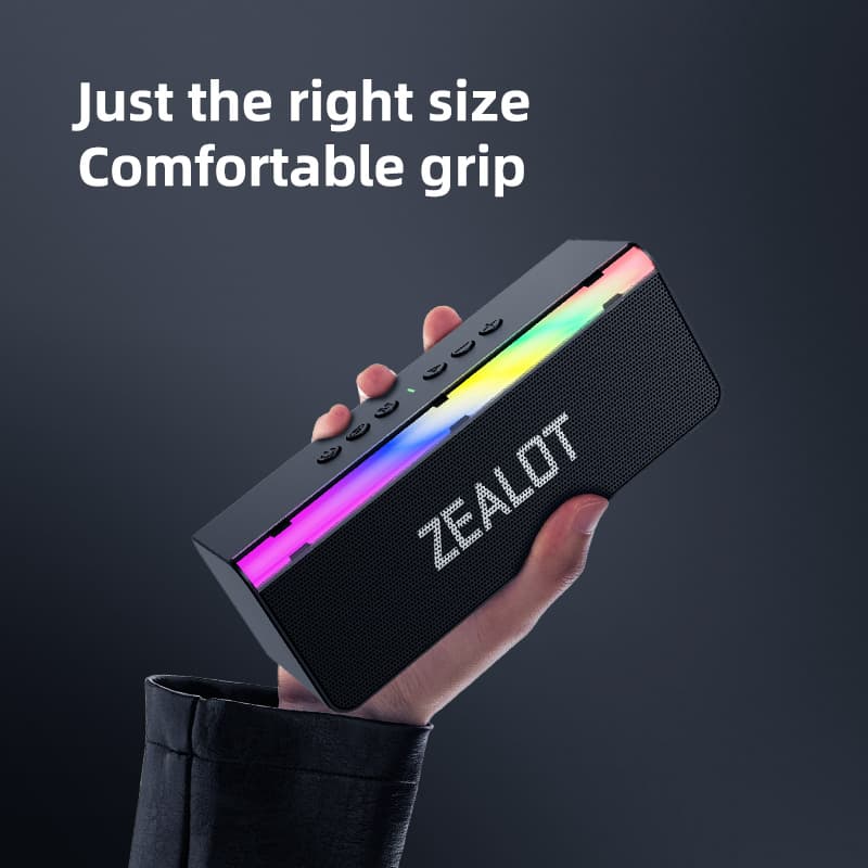Caixa de Som Bluetooth Portátil ZEALOT S72 RGB Iluminação 20W Som Claro 360° BT5.3 IPX4 À Prova d’Água Bateria 3000mAh