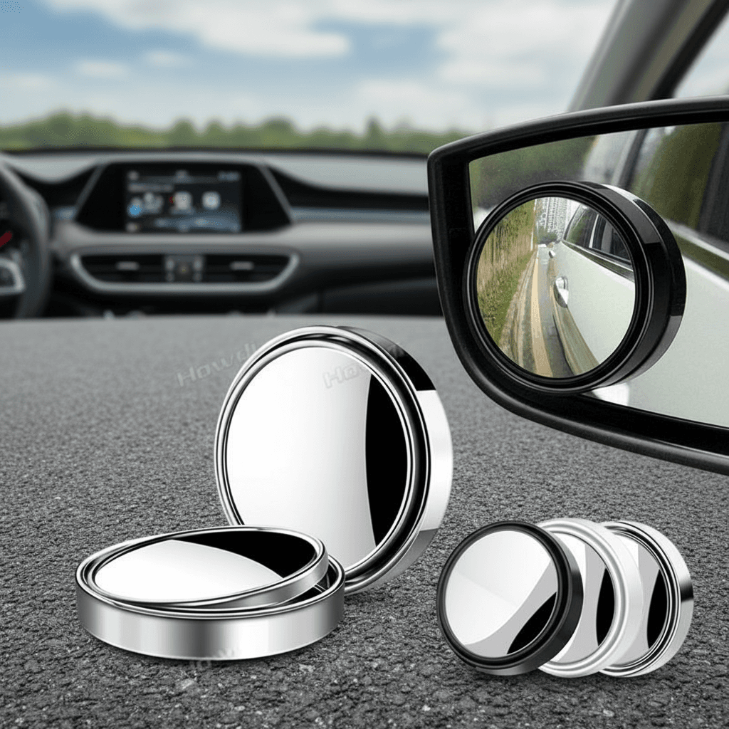 2 peças espelho retrovisor de vidro HD para carro e motocicleta, ajustável 360° de ângulo amplo.