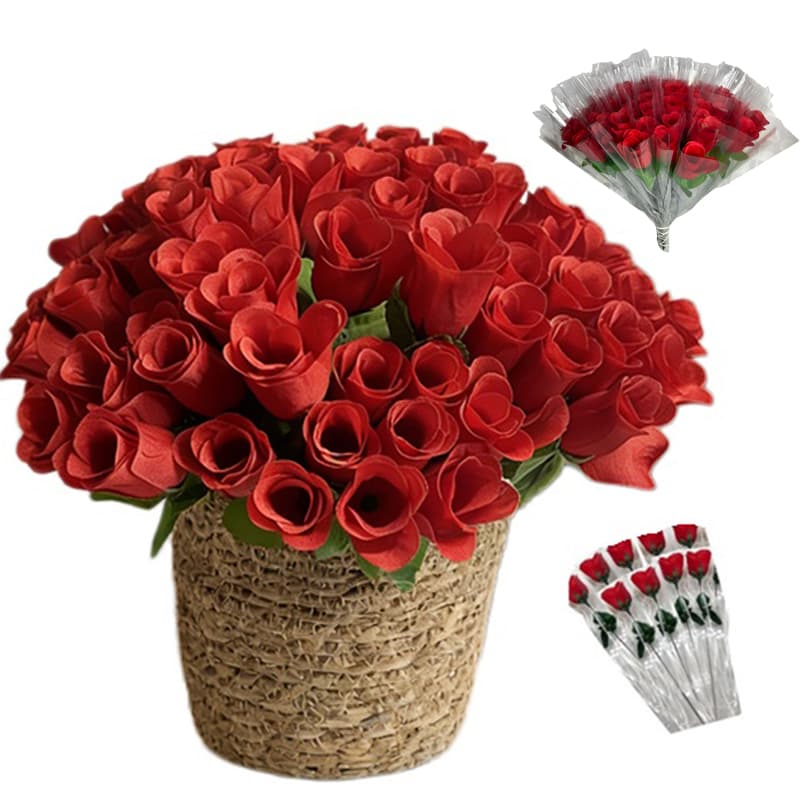 Kit 120 Rosas Vermelhas + 120 Sacos Opp Presente Do Dia Das Mães Plantas Falsas Artificiais Flores Para Decoração De Fes