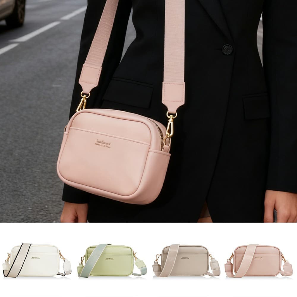 Baellerry Bolsa Tiracolo Sólida de Cor Lisa de PU, Multi-Camadas, Bolsa para Câmera, Bolsa de Ombro Larga, Para