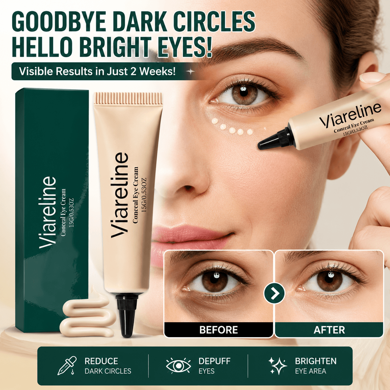 Creme corretivo para os olhos leve e natural, fórmula com adenosina e colágeno hidrolisado para cobertura suave e