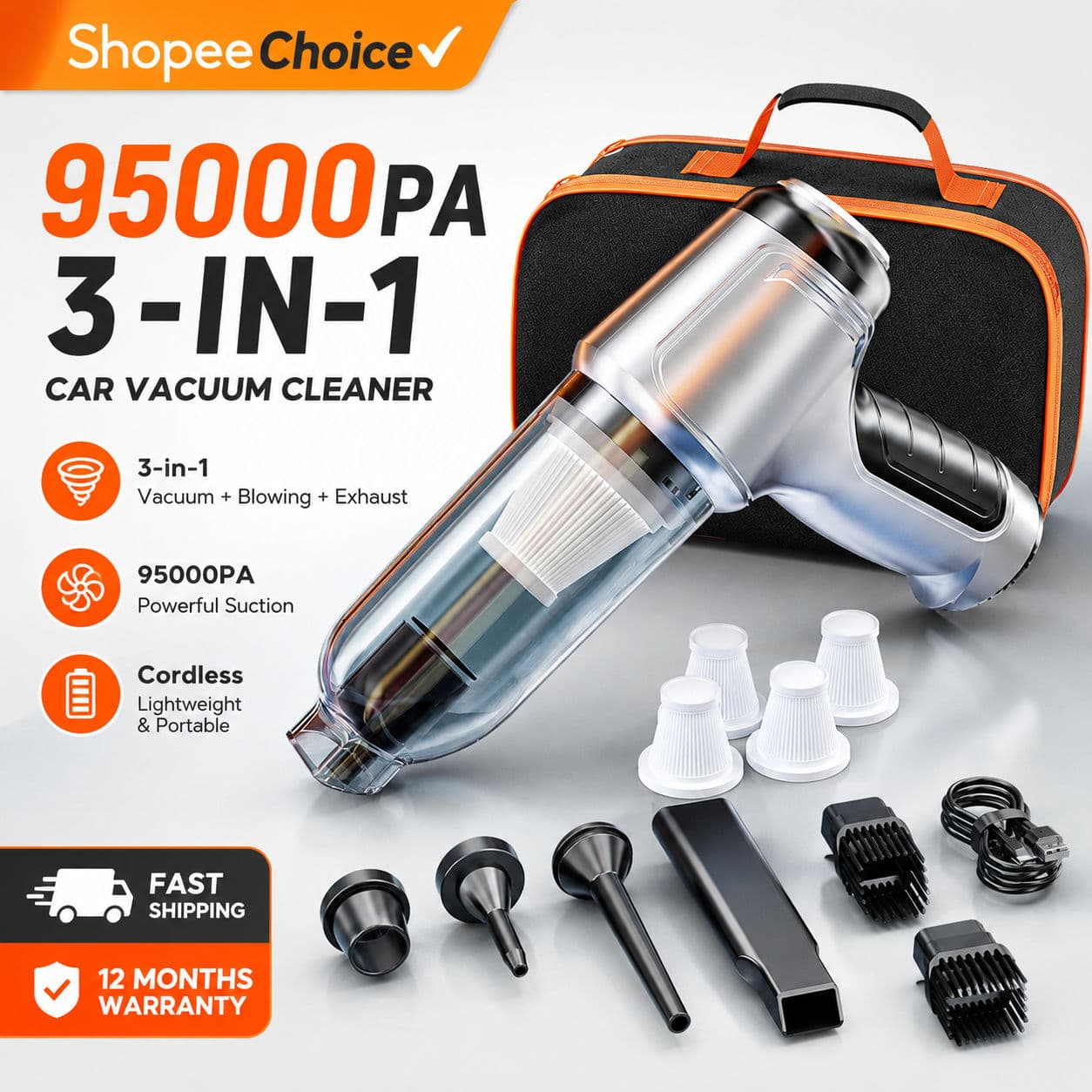 Aspirador de pó SZUK 95000pa [Aspirador + Soprador + Exaustor] Soprador coletor de pó Aspirador automotivo sem fio
