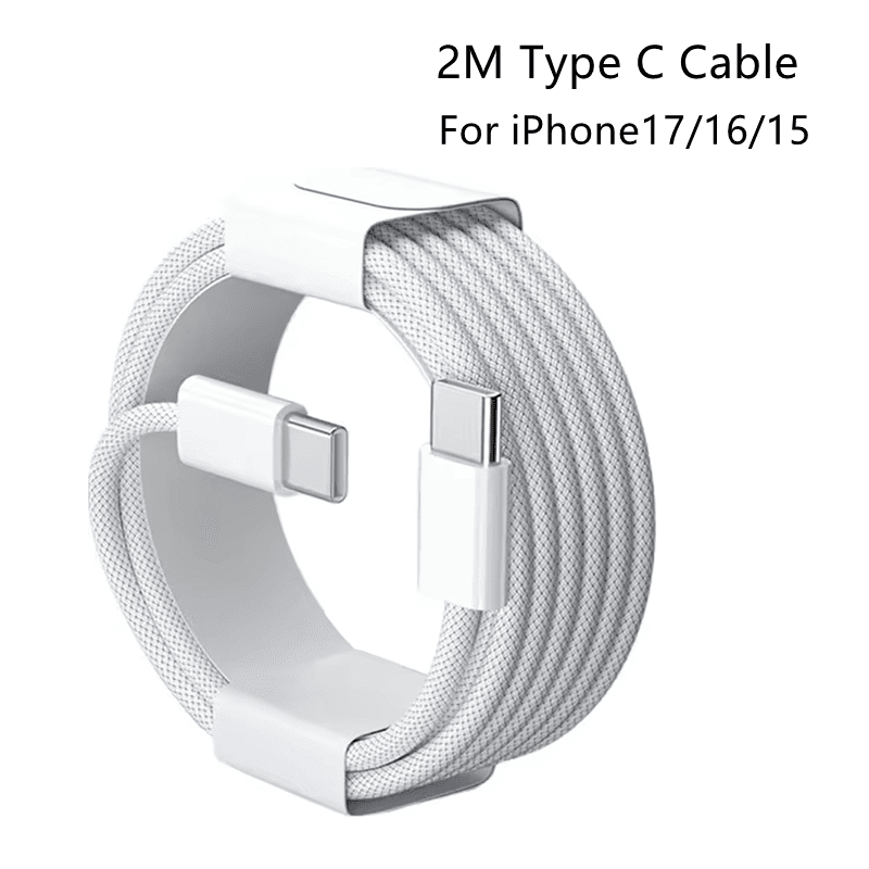 Cabo de dados Tipo C para Tipo C 2M para iPhone 15 16 17, Samsung, carregamento rápido USB-C para C