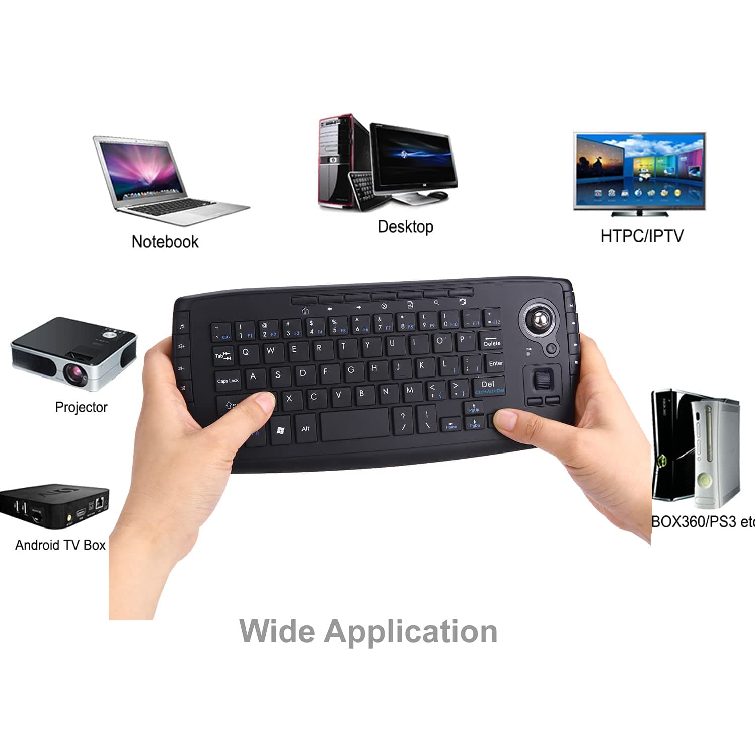 Teclado USB sem fio JOMAA com trackball e roda de rolagem, teclado ergonômico para laptop, TV Box e teclado para