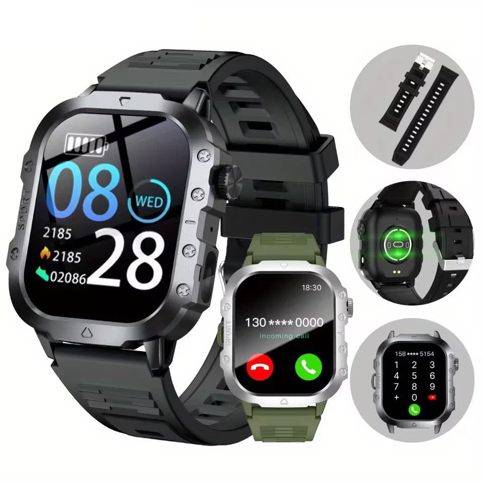 Novo Smartwatch Masculino: Tela sensível ao toque 2,01 pol. HD, monitoramento de saúde, ligações por voz e Bluetooth,