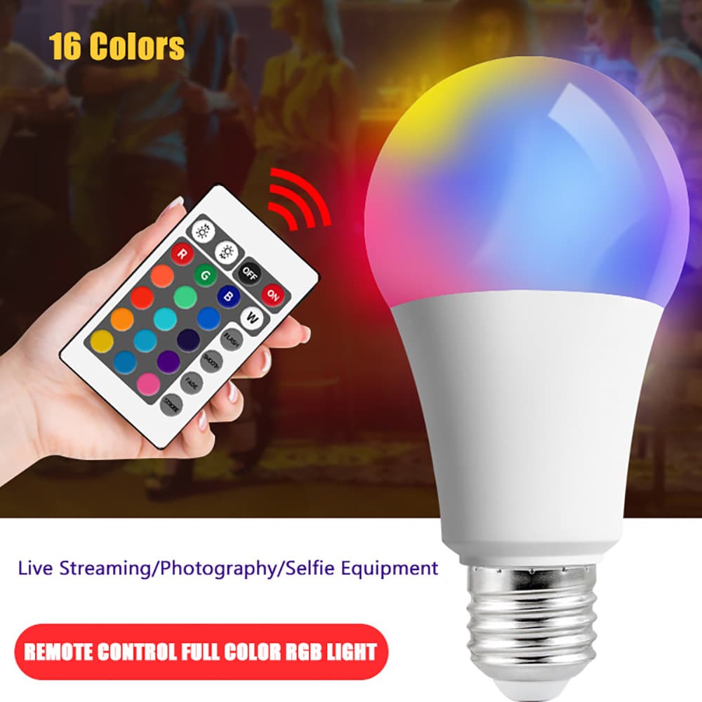Lâmpada RGB AXUS 16 cores E27 220V, inteligente, regulável, com controle remoto 24 teclas