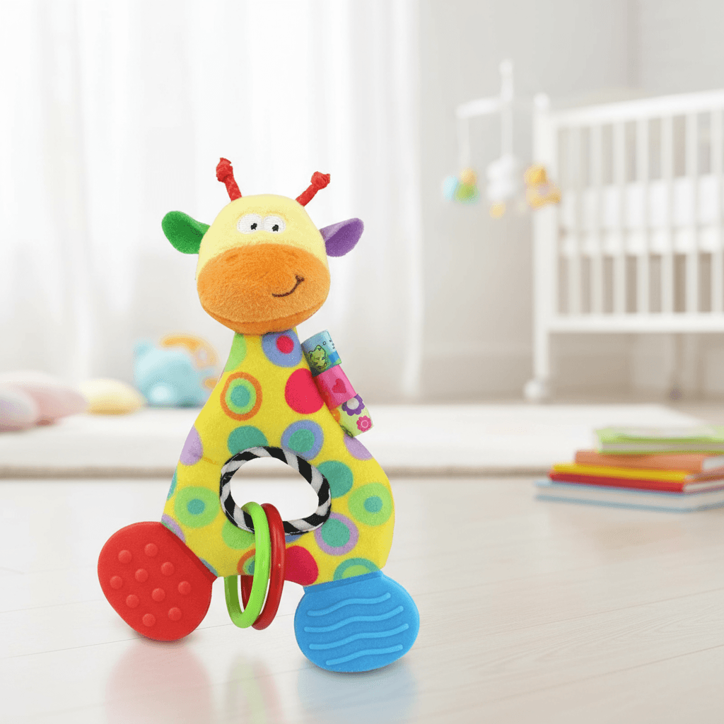 Brinquedo de Pelúcia Macia para Bebê Mordedor Girafa com Sino Pendurado Boneca de Algodão para Bebê