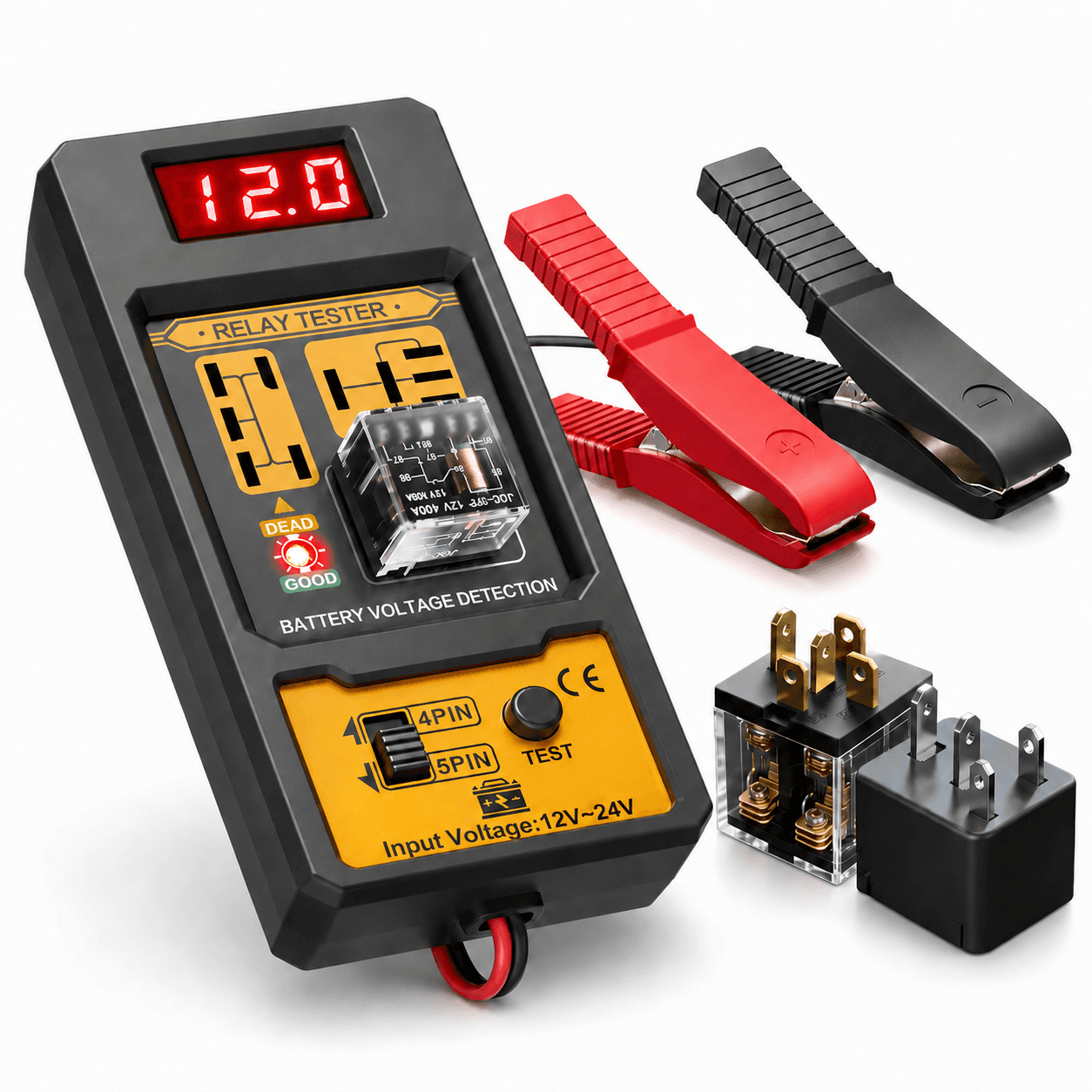 Cnb-808 Testador de Relés Digital 12v-24v para Relés Automotivos de 4 e 5 Pinos com Visor de Tensão da Bateria