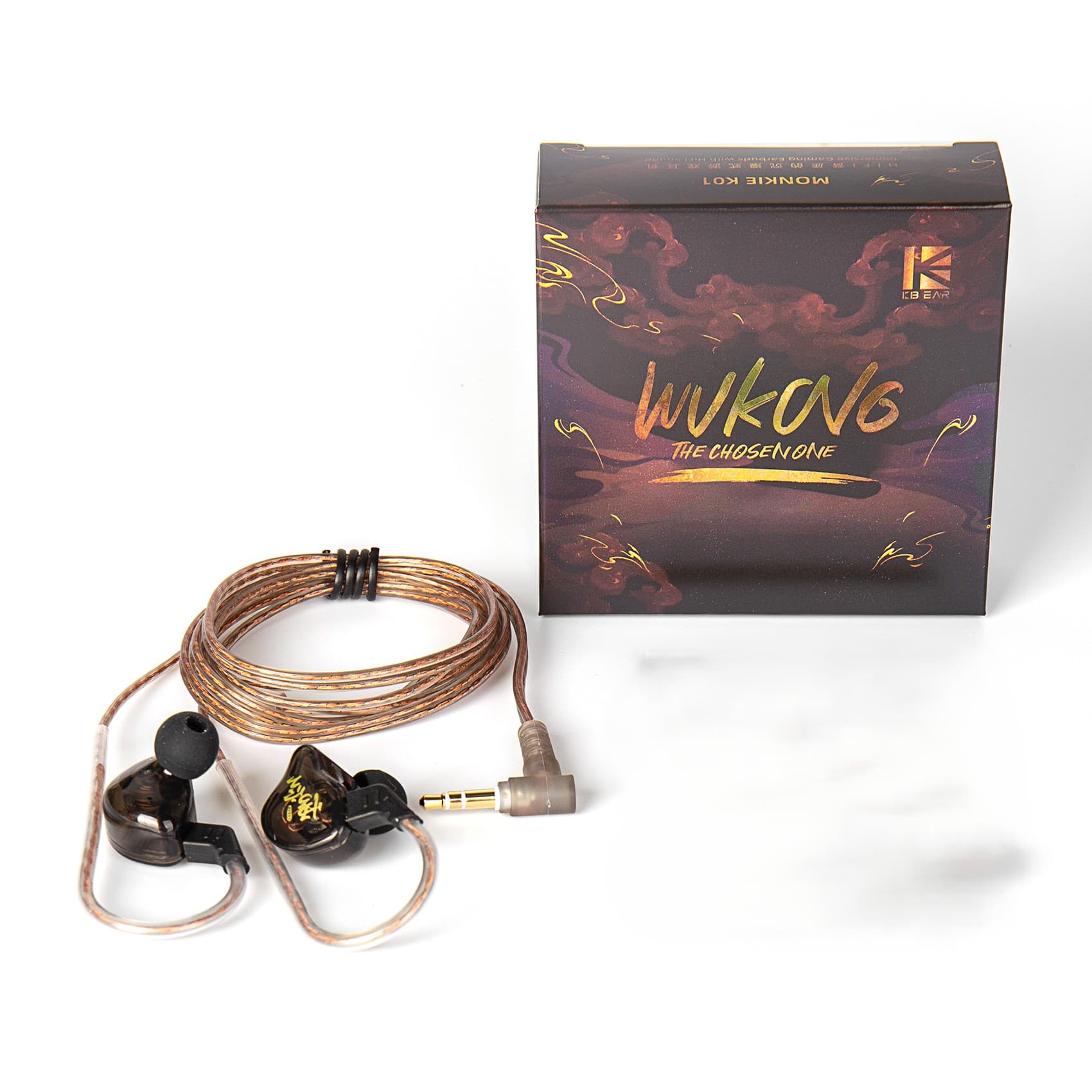 KBEAR K01 Fones De Ouvido Intra-Auriculares Com Fio IEM De 3.5 Mm Em Forma De L Plugue Dourado Driver Dinâmico De 10 Cab